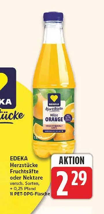EDEKA Herzstücke Fruchtsäfte oder Nektare versch. Sorten, + 0,25 Pfand 1l PET-DPG-Flasche