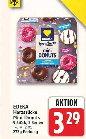EDEKA Herzstücke Mini-Donuts 9 Stück, 3 Sorten