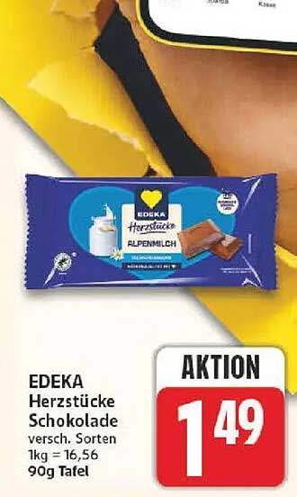 EDEKA Herzstücke Schokolade versch. Sorten 1kg = 16,56 90g Tafel