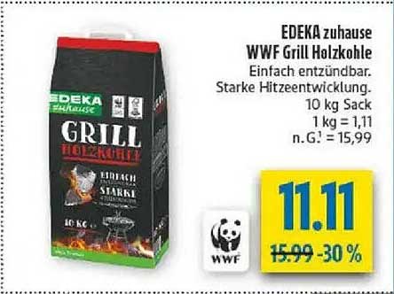 EDEKA zuhause WWF Grill Holzkohle Einfach entzündbar. Starke Hitzeentwicklung. 10 kg Sack
