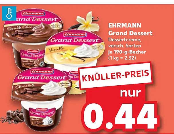 EHRMANN Grand Dessert Dessertcreme, versch. Sorten je 190-g-Becher (1 kg = 2.32)