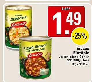 Erasco Eintöpfe verschiedene Sorten 390/400 g Dose 1kg=ab 3,73