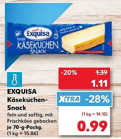 EXQUISA Käsekuchen-Snack fein und saftig, mit Frischkäse gebacken je 70-g-Packg. (1 kg = 15.86)