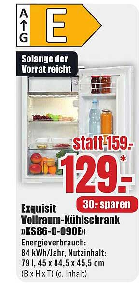 Exquisit Vollraum-Kühlschrank »KS86-0-090E«