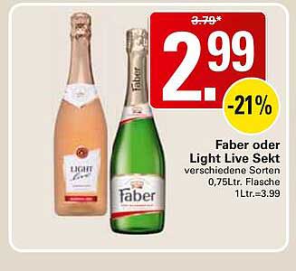 Faber oder Light Light Sekt verschiedene Sorten 0,75Ltr. Flasche 1Ltr.=3.99