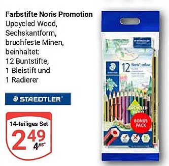 Farbstifte Noris Promotion Upcycled Wood, Sechskantform, bruchfeste Minen, beinhaltet: 12 Buntstifte, 1 Bleistift und 1 Radierer