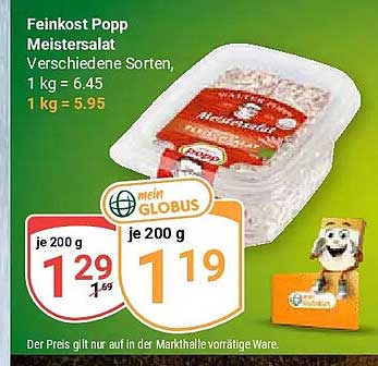 Feinkost Popp Meistersalat Verschiedene Sorten, 1 kg = 6.45 1 kg = 5.95