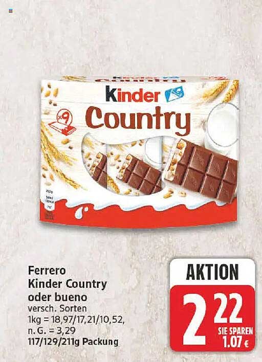 Ferrero Kinder Country oder bueno versch. Sorten