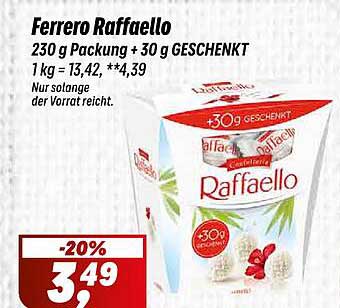 Ferrero Raffaello 230 g Packung + 30 g GESCHENKT