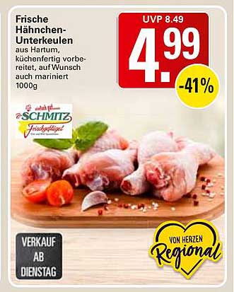 Frische Hähnchen-Unterkeulen aus Haltungsform? küchenfertig vorbereitet, auf Wunsch auch mariniert 1000g