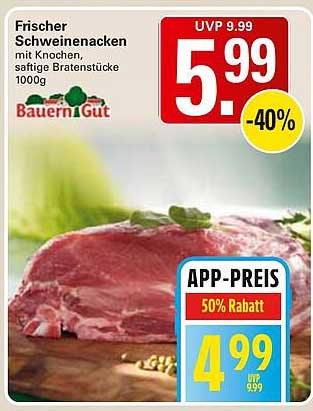 Frischer Schweinenacken mit Knochen, saftige Bratenstücke 1000g