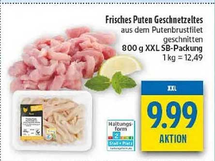 Frisches Puten Geschnetzeltes aus dem Putenbrustfilet geschnitten 800 g XXL SB-Packung 1 kg = 12,49
