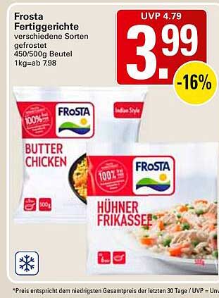 Frosta Fertiggerichte verschiedene Sorten gefrostet 450/500g Beutel 1kg=ab 7.98