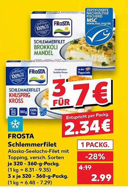 FROSTA Schlemmmerfilet Alaska-Seelachs-Filet mit Topping, versch. Sorten je 320 - 360-g-Packg. (1 kg = 8.31 - 9.35) 3 x 320 - 360-g-Packg. (1 kg = 6.48 - 7.29)