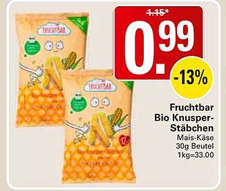 Fruchtbar Bio Knusper-Stäbchen Mais-Käse 30g Beutel 1kg=33.00