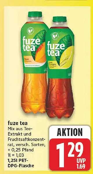 fuze tea Mix aus Tee-Extrakt und Fruchtsaftkonzentrat, versch. Sorten, + 0,25 Pfand 1 l = 1,03 1,25l PET-DPG-Flasche