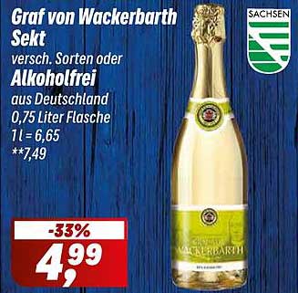 Graf von Wackerbarth Sekt versch. Sorten oder Alkoholfrei aus Deutschland 0,75 Liter Flasche 1 l = 6,65