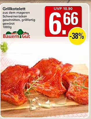 Grillkotelett aus dem mageren Schweinerücken geschnitten, grillfertig gewürzt 1000g