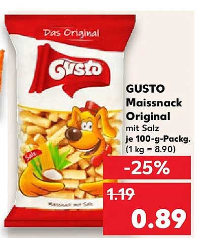 GUSTO Maissnack Original mit Salz je 100-g-Packg. (1 kg = 8.90)