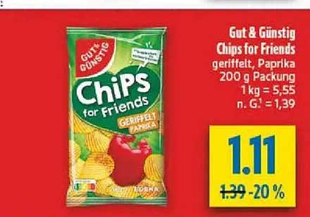 Gut & Günstig Chips for Friends geriffelt, Paprika 200 g Packung