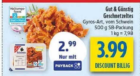 Gut & Günstig Geschnetzeltes Gyros-Art, vom Schwein 500 g SB-Packung 1 kg = 7,98