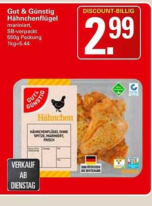 Gut & Günstig Hähnchenflügel mariniert, SB-verpackt 550g Packung 1kg=5.44
