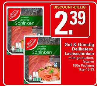 Gut & Günstig Lachsschinken mild geräuchert, fettrarm 150g Packung 1kg=15.93