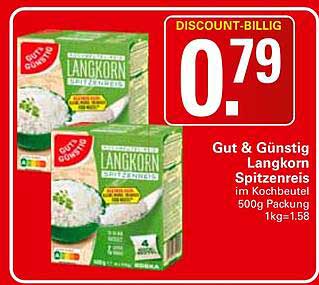 Gut & Günstig Langkorn Spitzenreis im Kochbeutel 500g Packung 1kg=1.58