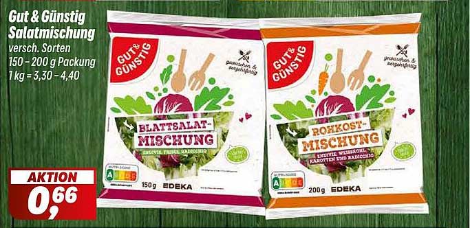 Gut & Günstig Salatmischung versch. Sorten 150 g - 200 g Packung 1 kg = 3,30 - 4,40