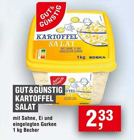 GUT&GÜNSTIG KARTOFFEL SALAT mit Sahne, Ei und eingelegten Gurken 1 kg Becher