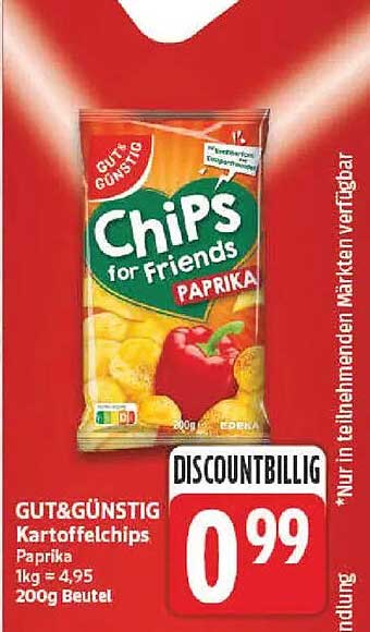 GUT&GÜNSTIG Kartoffelchips Paprika 1kg = 4,95 200g Beutel