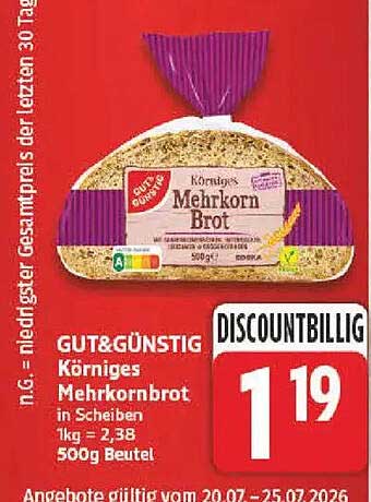GUT&GÜNSTIG Körniges Mehrkornbrot in Scheiben