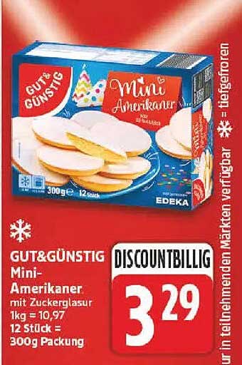 GUT&GÜNSTIG Mini-Amerikaner mit Zuckerglasur 12 Stück = 300g Packung