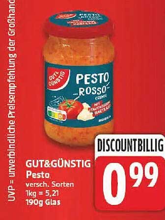 GUT&GÜNSTIG Pesto versch. Sorten 1kg = 5,21 190g Glas