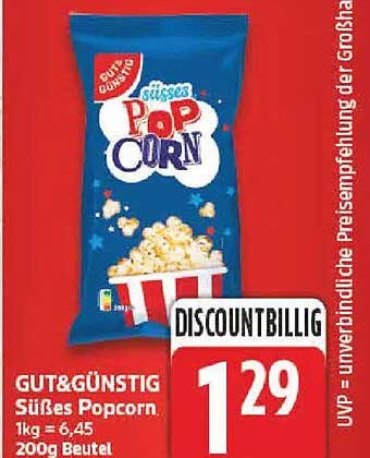 GUT&GÜNSTIG Süßes Popcorn 1kg = 6,45 200g Beutel