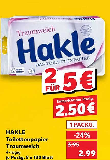 HAKLE Toilettenpapier Traumweich 4-lagig je Packg. 8 x 130 Blatt