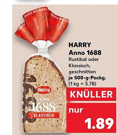 HARRY Anno 1688 Rustikal oder Klassisch, geschnitten, je 500-g-Packg. (1 kg = 3.78)