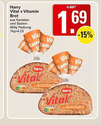 Harry Vital + Vitamin Brot aus Karotten und Saaten 400g Packung 1kg=4.23