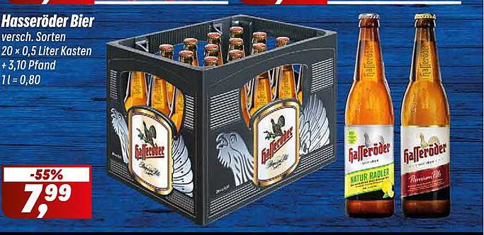 Hasseröder Bier versch. Sorten 20 x 0,5 Liter Kasten + 3,10 Pfand 1 l = 0,80
