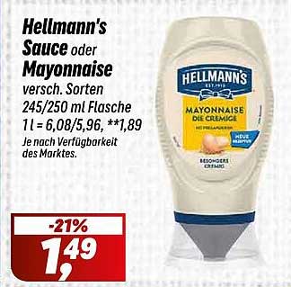 Hellmann's Sauce oder Mayonnaise versch. Sorten 245/250 ml Flasche