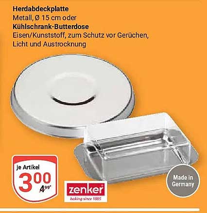 Herdabdeckplatte Metall, Ø 15 cm oder Kühlschrank-Butterdose