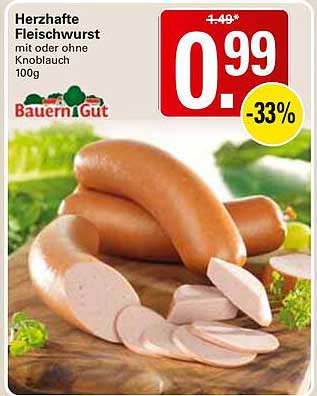 Herzhafte Fleischwurst mit oder ohne Knoblauch 100g