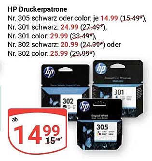HP Druckerpatrone Nr. 305 schwarz oder color; Nr. 301 schwarz; Nr. 301 color; Nr. 302 schwarz; Nr. 302 color
