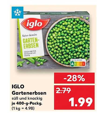 IGLO Gartenerbsen süß und knackig je 400-g-Packg. (1 kg = 4.98)