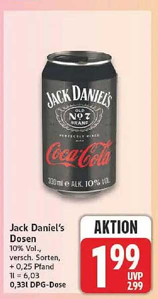 Jack Daniel's Dosen 10% Vol., versch. Sorten, + 0,25 Pfand 1 l = 6,03 0,33 l DPG-Dose