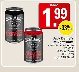 Jack Daniel’s Mischgetränke verschiedene Sorten