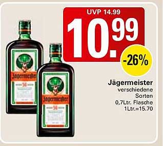 Jägermeister verschiedene Sorten 0,7Ltr. Flasche 1Ltr.=15.70
