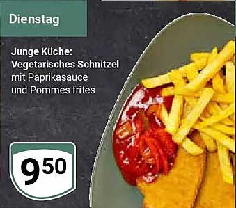 Junge Küche: Vegetarisches Schnitzel mit Paprikasauce und Pommes frites