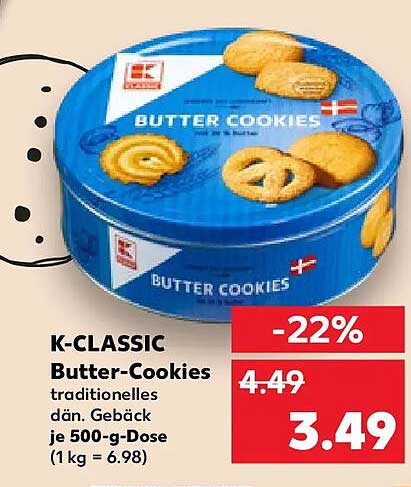 K-CLASSIC Butter-Cookies traditionelles dän. Gebäck je 500-g-Dose (1 kg = 6.98)