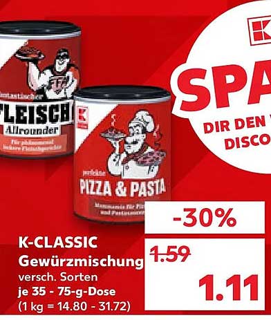 K-CLASSIC Gewürzmischung versch. Sorten je 35 - 75-g-Dose (1 kg = 14.80 - 31.72)